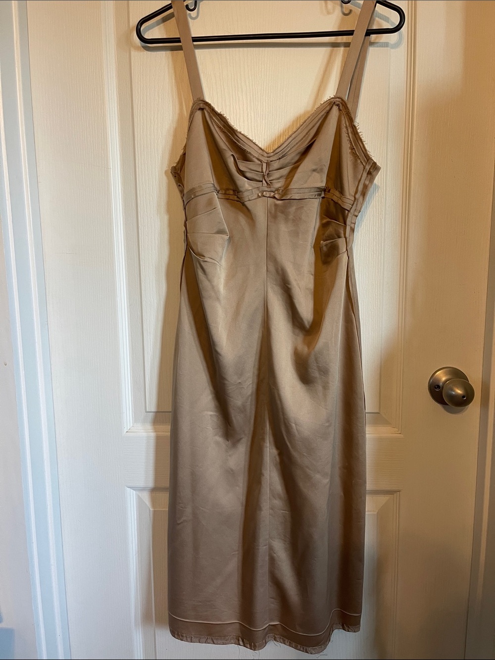 BCBGMaxAzria Taupe Satin Midi Slip Dress
